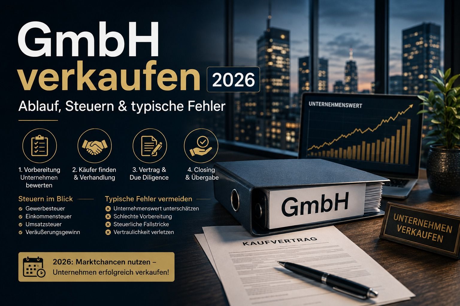GmbH verkaufen 2026: Ablauf, Steuern & typische Fehler | Eumarco